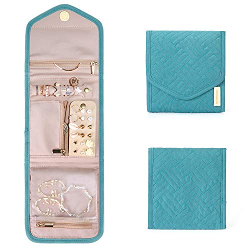 BAGSMART Travel Jewelry Organizer Case Foldable Jewelry Roll,Mini,Teal - color: Teal, size: Small
