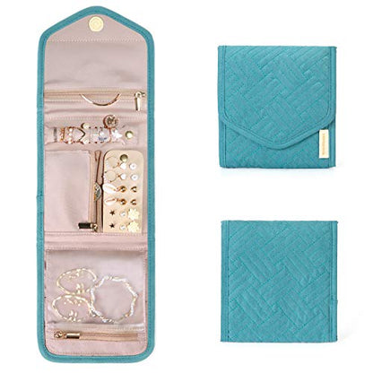 BAGSMART Travel Jewelry Organizer Case Foldable Jewelry Roll,Mini,Teal - color: Teal, size: Small