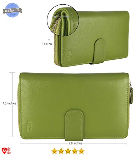Big Fat RFID Blocking Leather Organizer Checkbook Wallets For Women - Clutch - color: Green