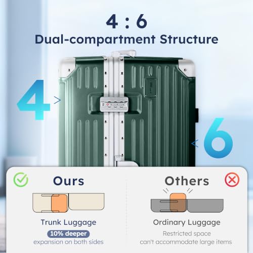 ALPHA CAMP Trunk Luggage 24 Inch with Aluminum Frame Zipperless Suitcase - color: Green, size: 24 Inch