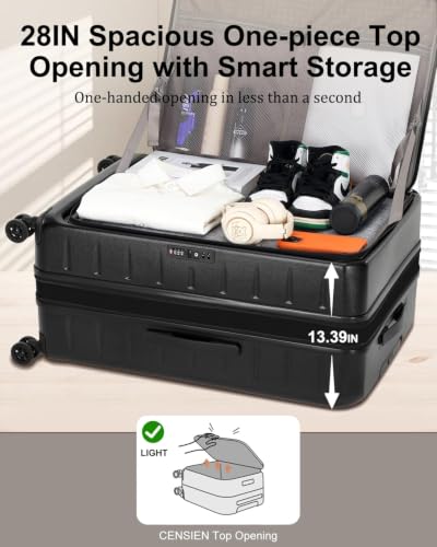 CENSIEN Expandable Checked Luggage, 28 Inch Top Opening Trunk Suitcases - color: Black, size: 28 Inch EXT