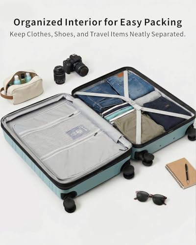 3 Piece Expandable Luggage Set with Spinner Wheels Hardshell Suitcase Set - color: Light Blue