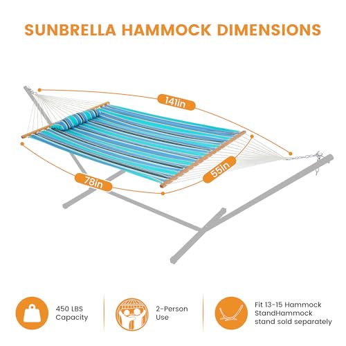 Lazy Daze 12 FT Sunbrella Quilted Hammock, Non-Fading Double Hammock - color: Dolce Oasis