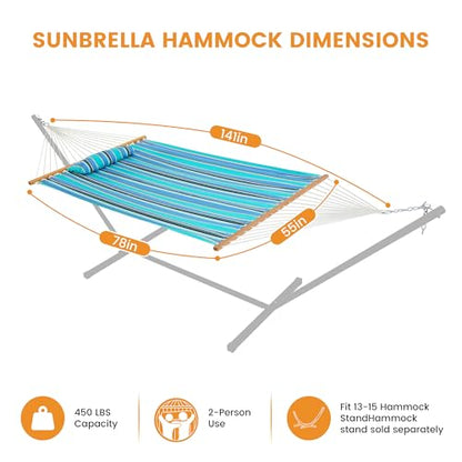 Lazy Daze 12 FT Sunbrella Quilted Hammock, Non-Fading Double Hammock - color: Dolce Oasis