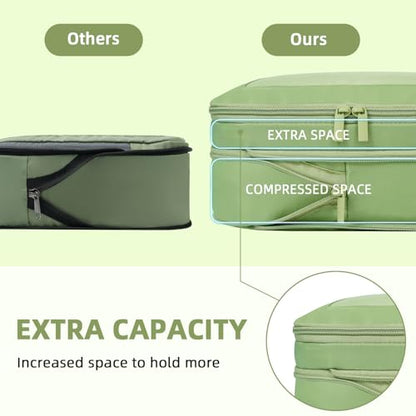 BAGAIL 4 Set/6 Set/8 Set Compression Packing Cubes Travel Accessories Expandable Packing Organizers (Square Mesh, 06-Matcha Green) - color: 06-Matcha Green, style: Square Mesh