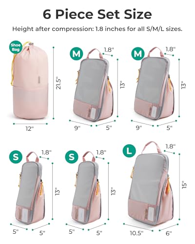 BAGSMART Compression Packing Cubes for Travel Essentials - color: Camel, size: Set of 6