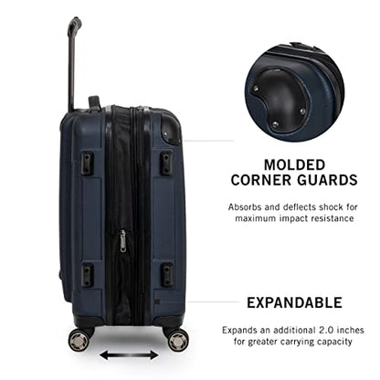 Kenneth Cole REACTION Renegade Luggage Expandable 8-Wheel Spinner Lightweight Hardside Suitcase, Navy Blue, 24-Inch Checked - color: Navy Blue, size: 24-Inch Checked