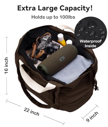Bagelite 22'' 50L 100% Cotton Oversized Travel Tote Bag for Women - Tear-Resistant, Overnight/Weekend/Beach Bag - color: Coffee（22'' Xl）