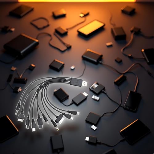 10 in 1 USB Cables - 20CM/7.87in Universal USB to Multi Plug Cell Phone Charger for Smartphones