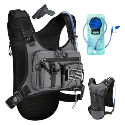 Criuage USA Patent Running Hydration Vest Backpack, Lightweight Chest Pack with 2.0L Water Bladder Bag Daypack for Hiking Running Cycling Race Marathon for Women Men - color: Grey-02