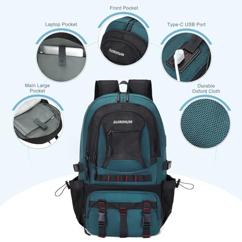 Hiking Daypack Camping Expandable Travel Backpack Men Women 40L - color: Turquoise&black, size: Medium