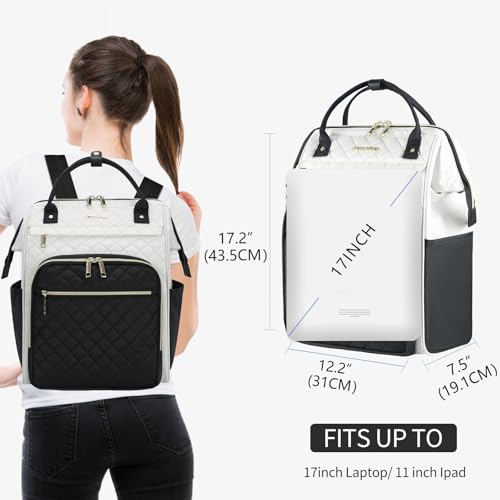 EMPSIGN 17 Inch Laptop Backpack for Women, Beige-Black - color: Beige/Black