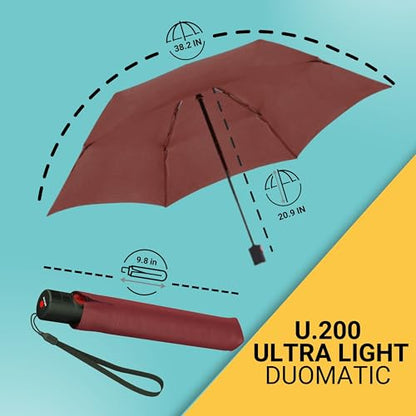 Knirps U.200 Ultra Light Duomatic Automatic Open Rain Umbrella - Compact Windproof Travel Umbrella for Adults - 97cm Diameter Retractable With Carrying Case - color: Cider Heatshield