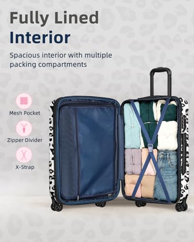 Luggage Sets 2 Piece, Hard Shell Expandable Carry on Suitcase with Spinner Wheels and TSA Lock, Lightweight Travel Luggage Set - color: White Leopard, size: 2-piece Set (20/24)