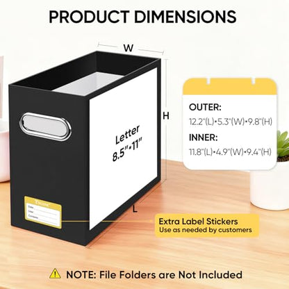 BALEINE 2PK File Organizer Box, Cardboard File Folder Organizer with Handle - color: Black, style: 2PK (Slim)