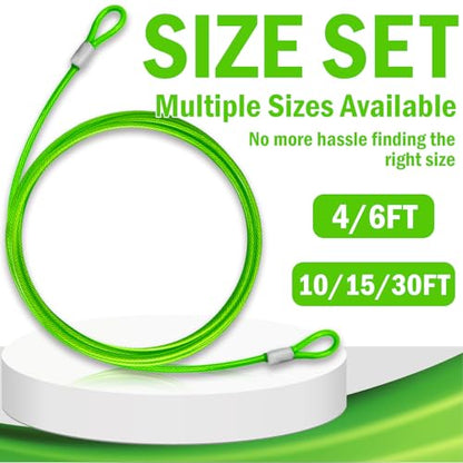 4.7mm(3/16") Steel Security Cable with Loops, Bike Lock Cable, 2Pack - color: Green, size: 6FT-(2Pack)