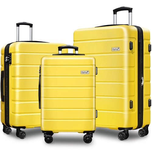 KEYTANG Explorer Lightweight Hardshell 20% Expandable 3-Piece Luggage Set with TSA Lock, Double Spinner Wheels, and Carry-On Suitcase,Yellow - color: Yellow, size: 001-3PCS