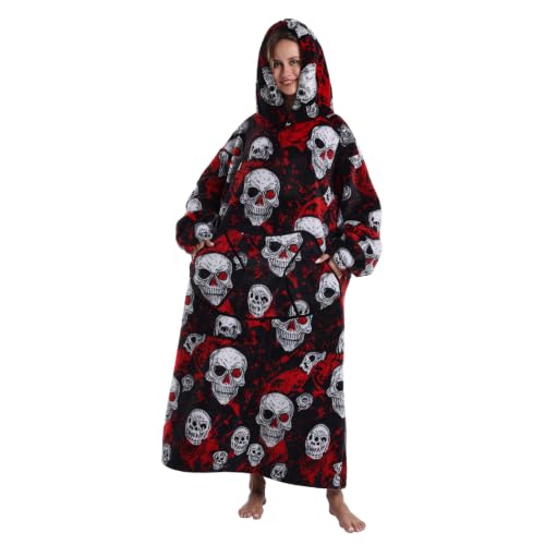 Moinlizy Oversized Wearable Blanket Hoodie for Women Men - color: Black Skull