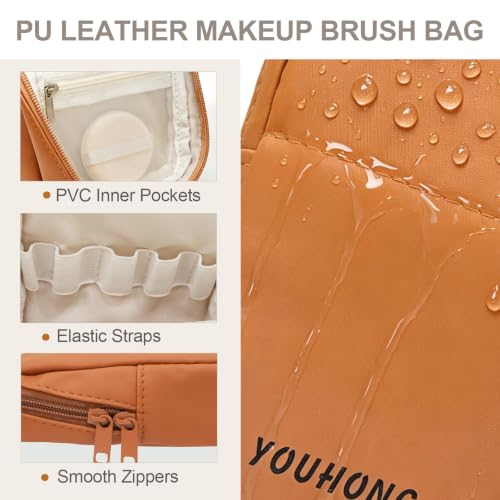 Standing Travel Makeup Brush Bag, Small Brush Holder Cosmetic Bag, Brown - color: Brown, size: S