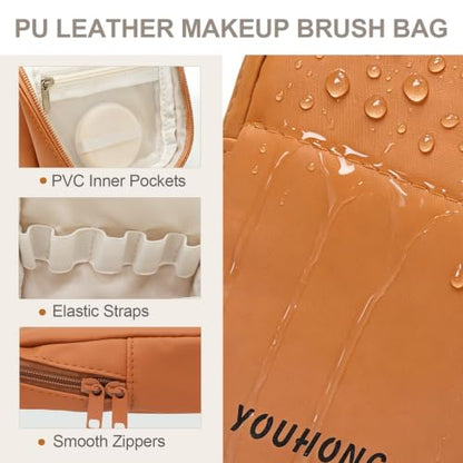 Standing Travel Makeup Brush Bag, Small Brush Holder Cosmetic Bag, Brown - color: Brown, size: S