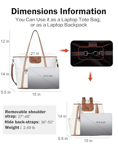FADEON Large Laptop Tote Bag for Women Designer Leather Laptop Bag, 15.6in - color: Beige Contrast Brown