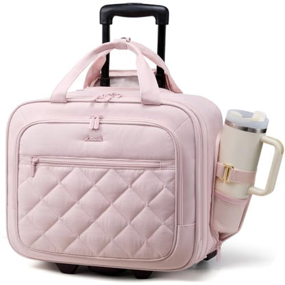 LOVEVOOK Rolling Laptop Bag for Women, Underseat Carry On Bag with Wheels - color: Puffer Pink