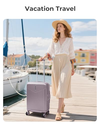 BAGSMART 20" Spinner Carry-On, PC Hardside Expandable, TSA Lock, Purple | Lightweight Hard Shell with Spinner Wheels & TSA Lock, Scratch-Resistant - color: Purple