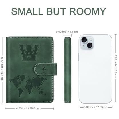 Passport Holder Wallet Cover Personalized Initial Travel Essentials - color: Pine Green, size: W