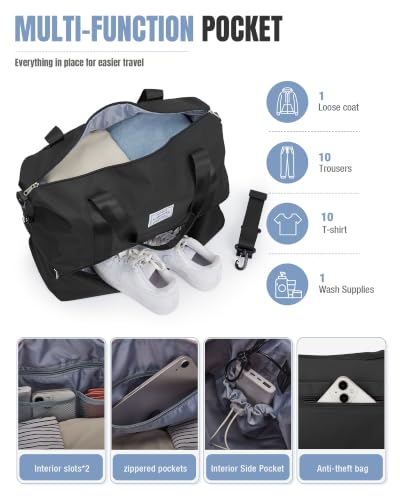 Weekender Bags for Women Travel Weekend Overnight Bag with Shoe Compartment - color: B -Black + Packing Cube
