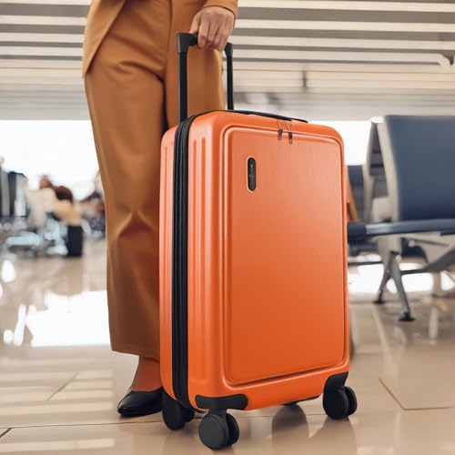 TRAVELARIM 24 Inch Checked Luggage with Spinner Wheels, Medium Suitcase - color: Orange, size: Medium 24-Inch Checked