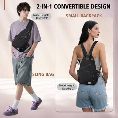 Geestock Convertible Sling Bag Crossbody Backpack for Women Men, Black - color: Black, size: Large