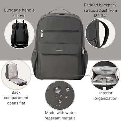 Baggallini Everyday Laptop Backpack - 11x15.5 Lightweight Water-Repellent Nylon Travel Bag w/Padded Laptop Sleeve & RFID - color: Charcoal