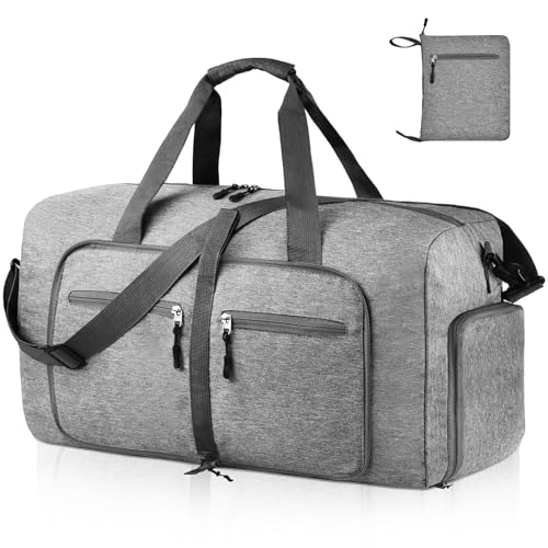 Dimayar 40L Foldable Duffle Bag for Travel, Lightweight Weekender Bags - color: Grey, size: 40L