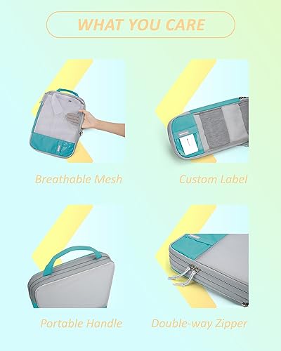 BAGSMART Compression Packing Cubes for Travel Essentials - color: Cyan, size: Set of 6