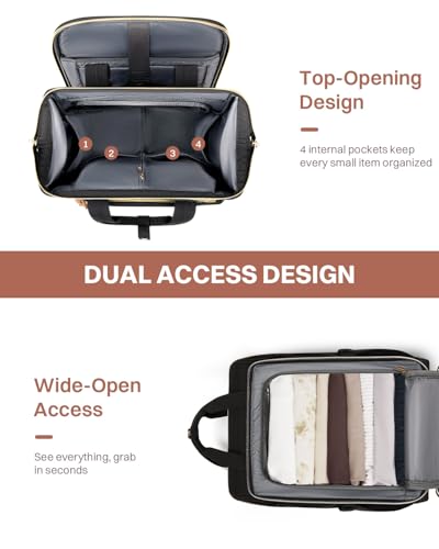 Rolling Puffer Backpack for Women, Travel Backpack with Wheels, 16 Inch Wheeled Laptop Backpck, Dual-Opening Design Overnight College Underseat Carry on Luggage, Roller Business Work Bag, Black - color: Horizontal Quilt Black