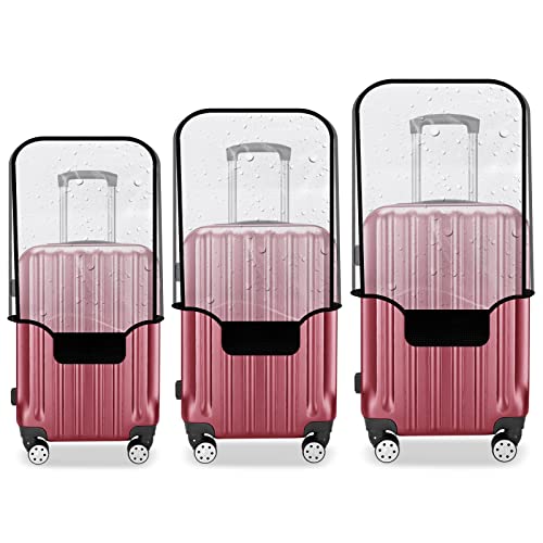 Suitcase Covers for Luggage 3 Pack 0.4mm Heavy Duty Clear PVC Waterproof | Travel Suitcase Protector Cover Anti Scratch Dustproof Suitcase Sleeve Fits 20 24 28 Inch Wheels Baggage - color: Black