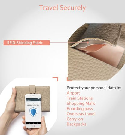 RFID Protection Passport Wallets for Women, Gift for Traveler - color: Apricot Beige