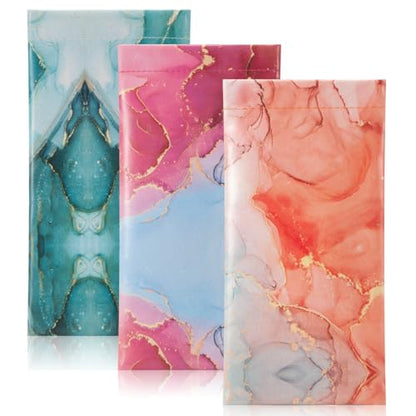 TRIUMPH VISION Eyeglass Case Glasses Case Soft Sunglass Pouch Sleeve 3 Pack - color: Pu Leather Marble White Green Blue Pink Gold