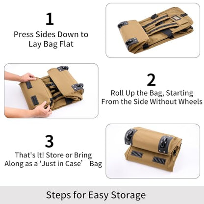 80L Travel Rolling Duffel Bag with wheels, Military Tactical Wheeled Foldable for Deployment Travel Camping Sports - color: Khaki（Adjustable handle）