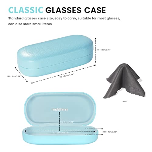 molshine Hard Shell Leather Sunglasses Case,Classic Large Glasses Case for Women Men,Sunglass Eyeglasses - color: Blue