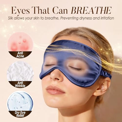 LULUSILK Mulberry Silk Sleep Eye Mask for Sleeping Women and Men, Navy Blue - color: Navy Blue