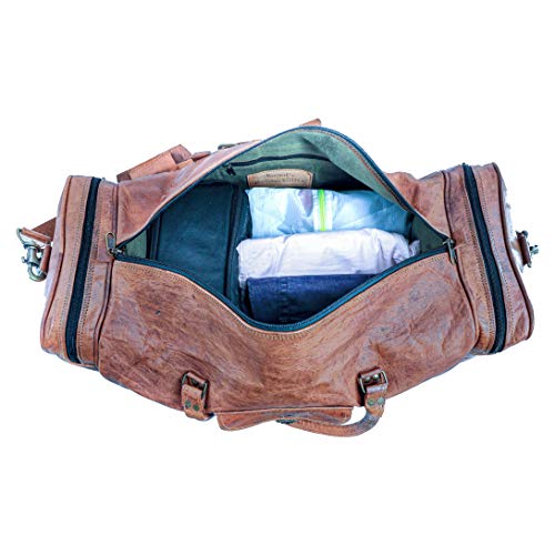 24 Inch Leather Duffel Bag, Large Travel Gym Sports Overnight Weekender - size: 24 inch