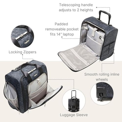 Baggallini 2 Wheel Underseater Carry-On - Lightweight Travel Weekender Luggage - color: Midnight Blossom Print
