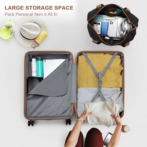Kono Suitcase Set 3 Piece Luggage Set Expandable with Spinner Wheels - color: Apricot Black, size: 6-piece set (Db/Tb/12/20/24/28)