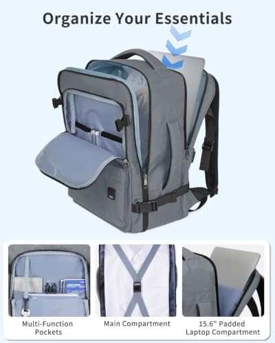WANDF Personal Item Travel Bag 18x14x8, Carry On Laptop Backpack (Grey) - color: B-grey, size: 18x14x8
