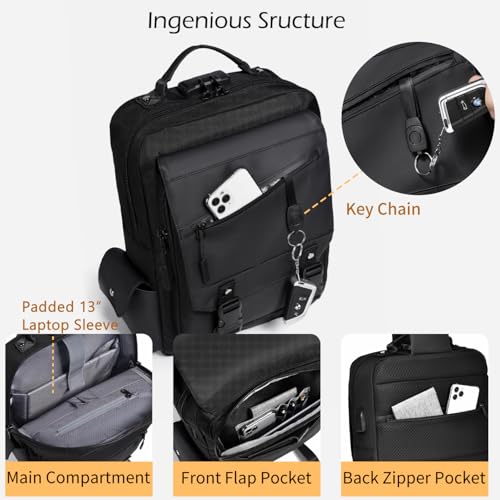Leaper Crossbody Messenger Bag for Men: 13L Multi-pocket Satchel Sling Bags - color: Black
