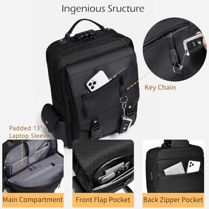 Leaper Crossbody Messenger Bag for Men: 13L Multi-pocket Satchel Sling Bags - color: Black