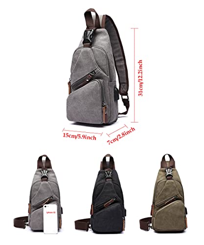 Canvas Sling Bag Crossbody Backpack Shoulder Casual Rucksack for Men Women Outdoor Cycling Hiking Travel Fishing Green - color: Green