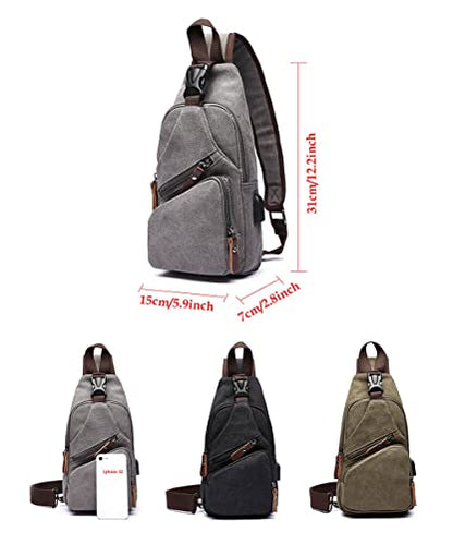 Canvas Sling Bag Crossbody Backpack Shoulder Casual Rucksack for Men Women Outdoor Cycling Hiking Travel Fishing Green - color: Green