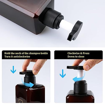 Shampoo and Conditioner Dispenser Shower Soap Bottles 3 Pack 550ml/18.6oz Refillable Shampoo Pump Bottle Dispenser Plastic Empty Body Wash Dispensers with Stylish Permanent Labels for Bathroom (Brown) | Plastic Empty Containers Fitted with Permanent Label